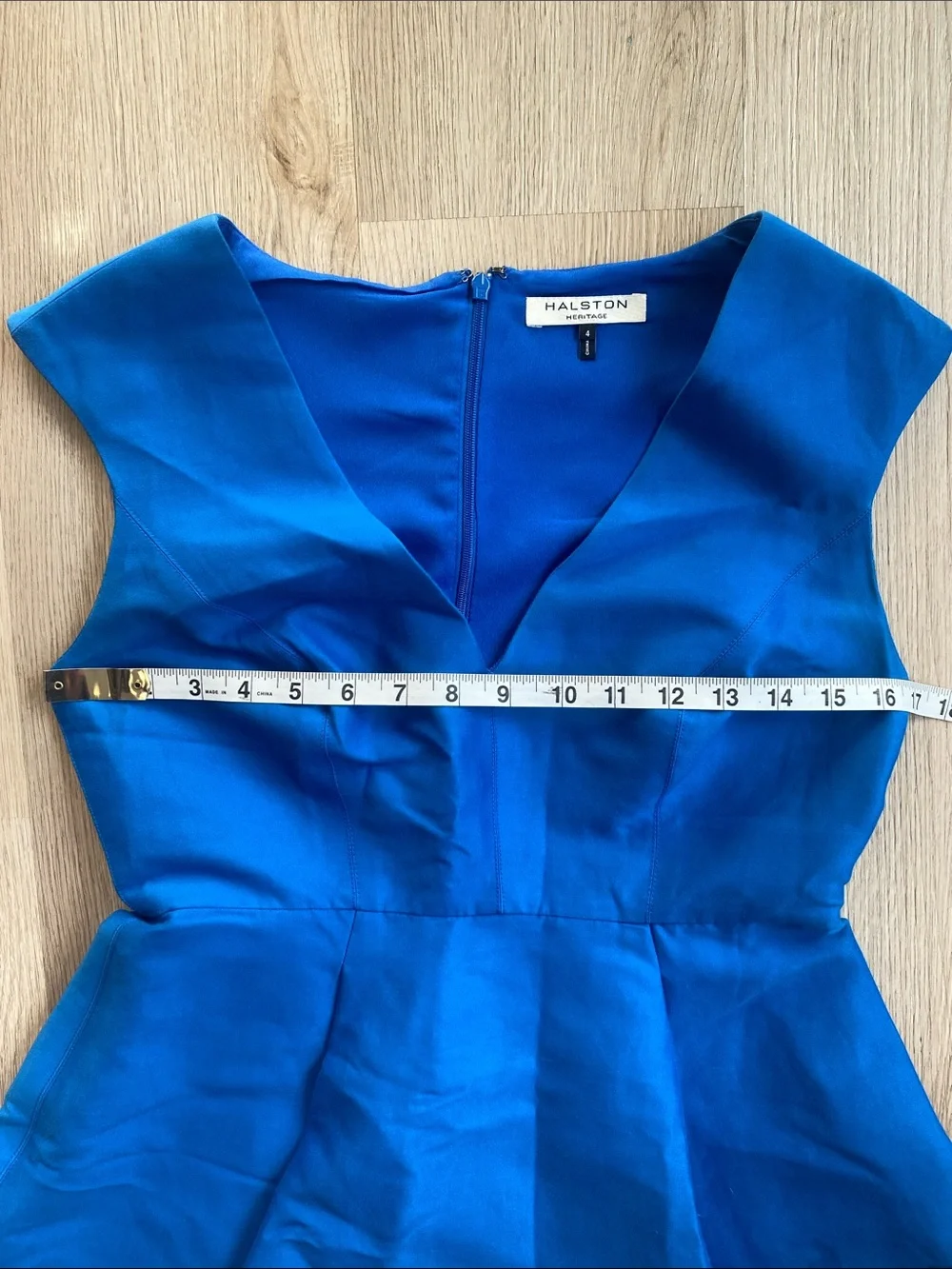 Halston Heritage Cobalt Blue Cotton/Silk Blend High-Low Fit-and-Flare Dress - Picture 9 of 11